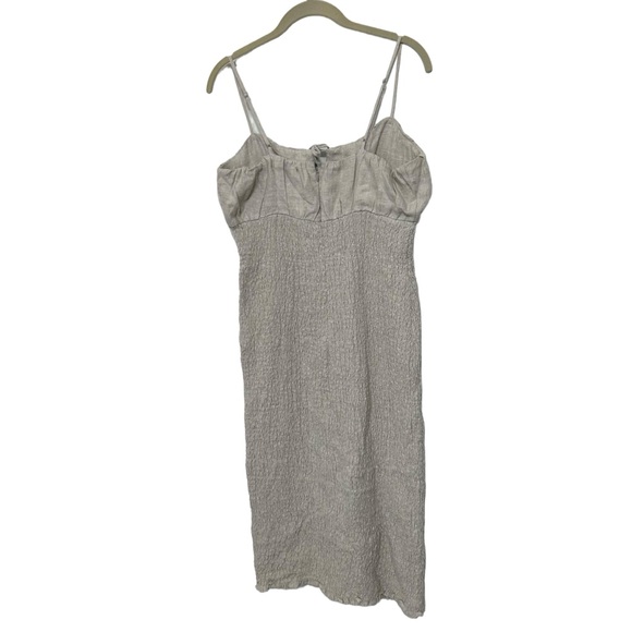 J.Crew Smocked Linen Dress Sz 10 Tan - Picture 9 of 13